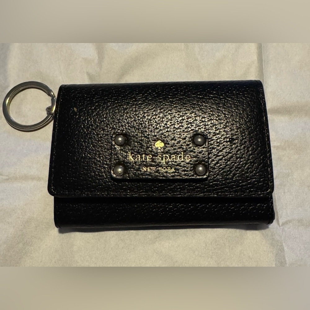 Kate Spade Black and Tan wristlet with key ring- Authentic New with Tag